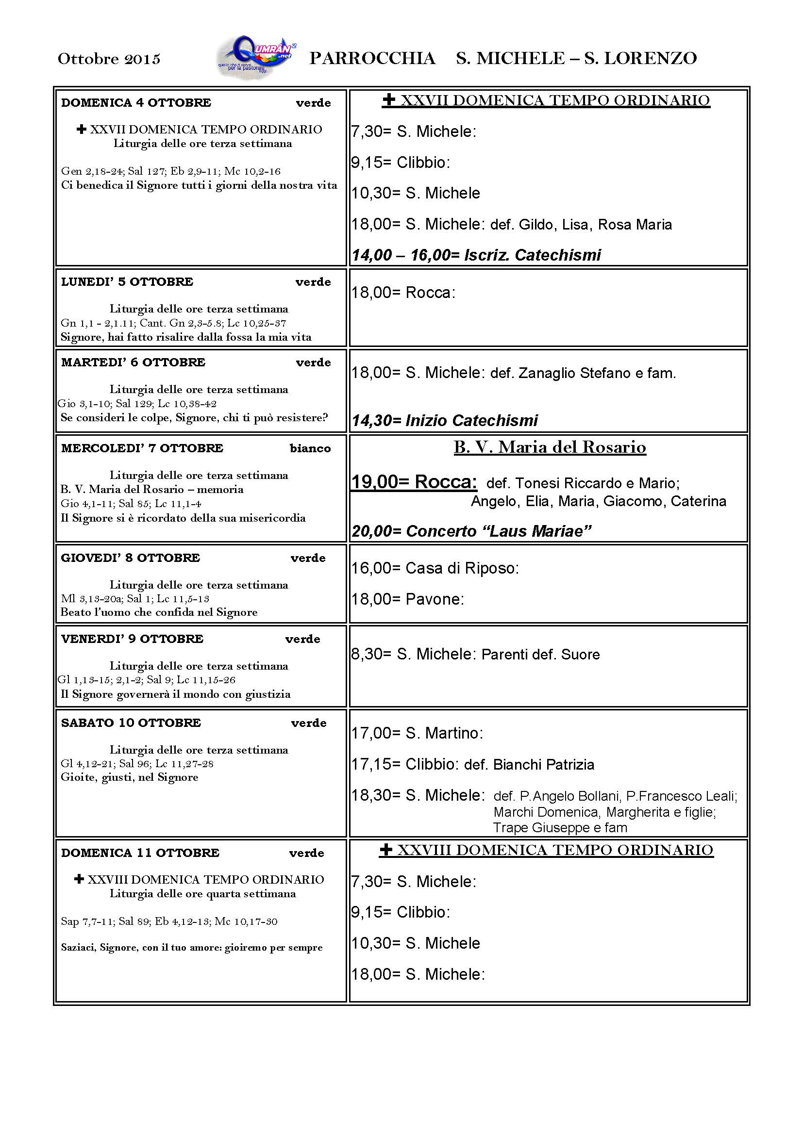 Programma XXVII-XXVIII DOMENICA TEMPO ORDINARIO - anno B